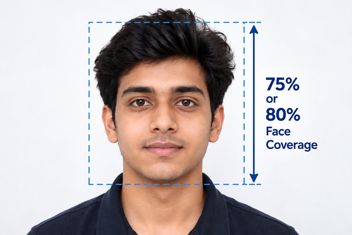 Diagram comparing 75% and 80% face coverage for an exam photo